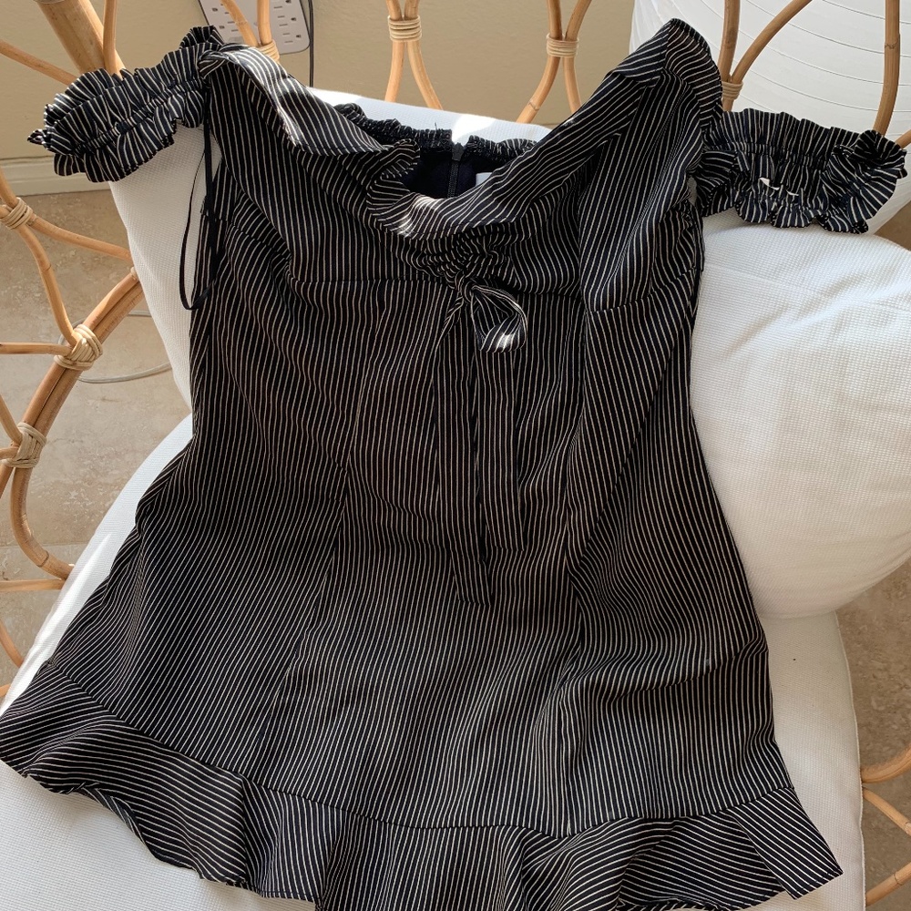 Wild Honey Black Striped Off Shoulder Dress